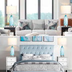 26" Coastal Table Lamps Set of 2, Modern Table Lamps with USB A+C Ports & AC Outlet, Touch Control Glass Bedside Nightstand Lamp with Night Light for Living Room Bedroom End Table Blue(Bulbs Included)