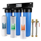 iSpring WGB32B-PB 3-Stage Whole House Water Filtration System (w/ 20” x 4.5” Fine Sediment, Carbon Block, and Lead Reducing Filters) w/ 3/4'' Push-Fit Stainless Steel Hose Connectors