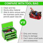 P.I.T. Mini Green Tool Box, Portable 3 Drawer Steel Stackable Tool Box with Magnetic Tab Locking, Green Micro Top Chest with Liner for Tools Storage and Organizers, Home DIY