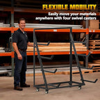 4 Tier Pipe And Lumber Storage Rack - Heavy Duty Pipe Rack With 4IN Swivel Casters And Adjustable Support Bar Weight Capacity Up To 1200LBS, Plywood Storage Shelf For Garage, Workshop And Warehouse