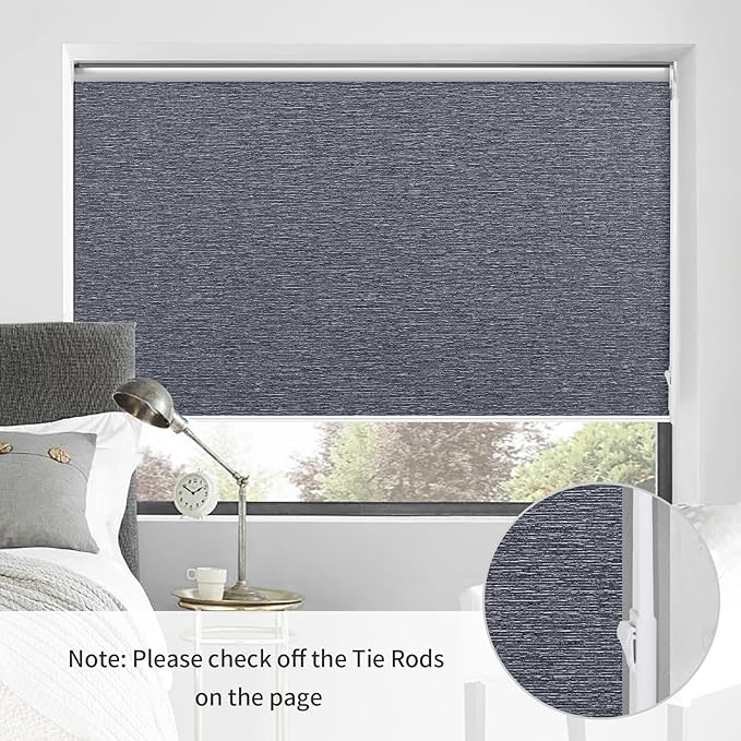 ALLBRIGHT 100% Blackout Roller Blinds Woven Shades with Striped Jacquard, Cordless Window Shades, UV Protection Fabric, Easy-Install for Indoor Home & Office, Dark Blue, 46" W x 72" H