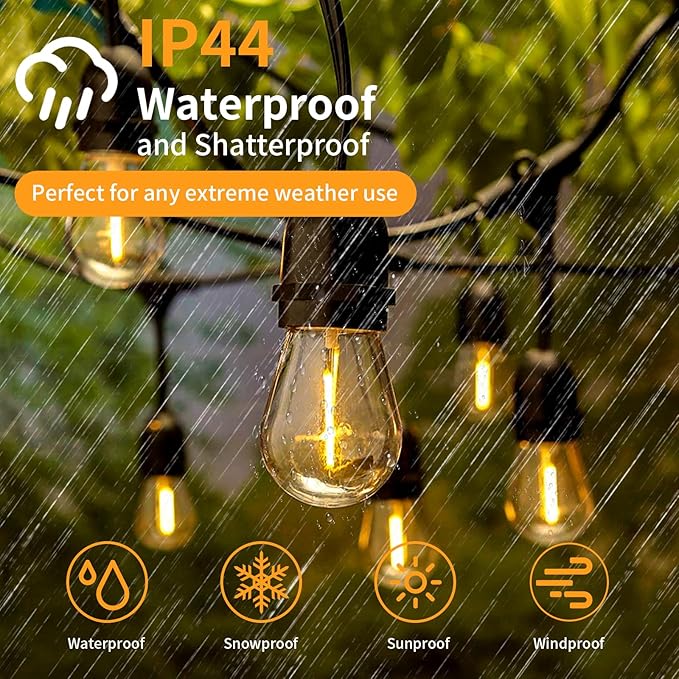 24Pack S14 Shatterproof LED Bulbs, E26 Screw Base Replacement for Outdoor String Lights - 1W Dimmable (Equal to 11W) 2700K Warm White, Weatherproof Patio Decor 120V