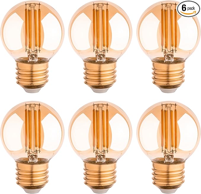 G16.5 Led Bulb, Small Round Edison Light Bulbs, E26 Dimmable Globe Amber Vanity Light Bulbs, 6w 2700k Vintage LED Filament Edison Bulb