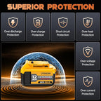 4-Pack 12000mAh Replacement for Dewalt 20V Max Battery, Lithium-Ion Long Lasting Power Compatible with Dewalt DCB203 DCB204 DCB205 DCB206 DCB207 DCD/DCF/DCG Series Cordless Tools