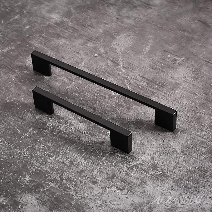 Alzassbg 5 Pack Matt Black Cabinet Pulls, 11-1/3 Inch(288mm) Hole Centers Rectangle Cabinet Handles Kitchen Pulls for Cabinets AL3051MB