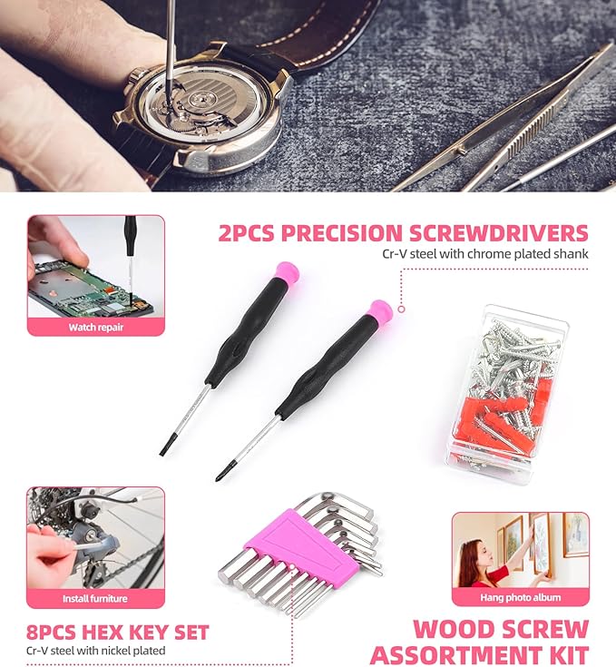 DOWELL 123-Piece Pink Home Repair Tool Kit for Women & Girls - All-in-One DIY Toolkit with Ergonomic Handles, Durable Toolbox, Non-Slip Grips | Perfect Gift for Wives, Moms, Crafters