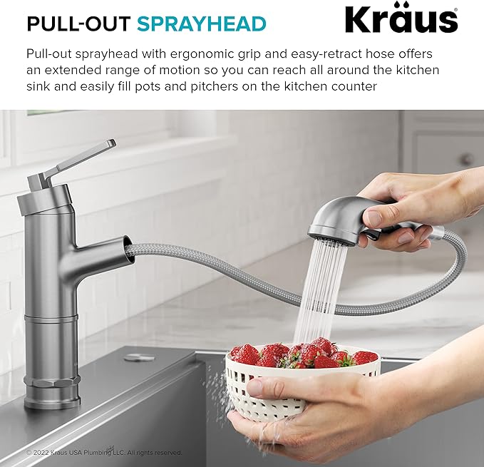 KRAUS Allyn Pull-Out Single Handle Kitchen Faucet in Matte Black, KPF-4103MB