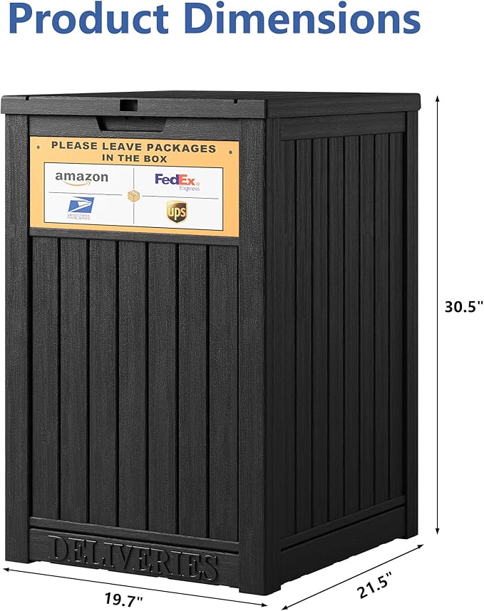Upgrade 48 Gallon Package Delivery Box for Porch with Sign, Outdoor Storage with Lockable Secure, Large Double Wall Resin Outdoor Package Delivery and Waterproof