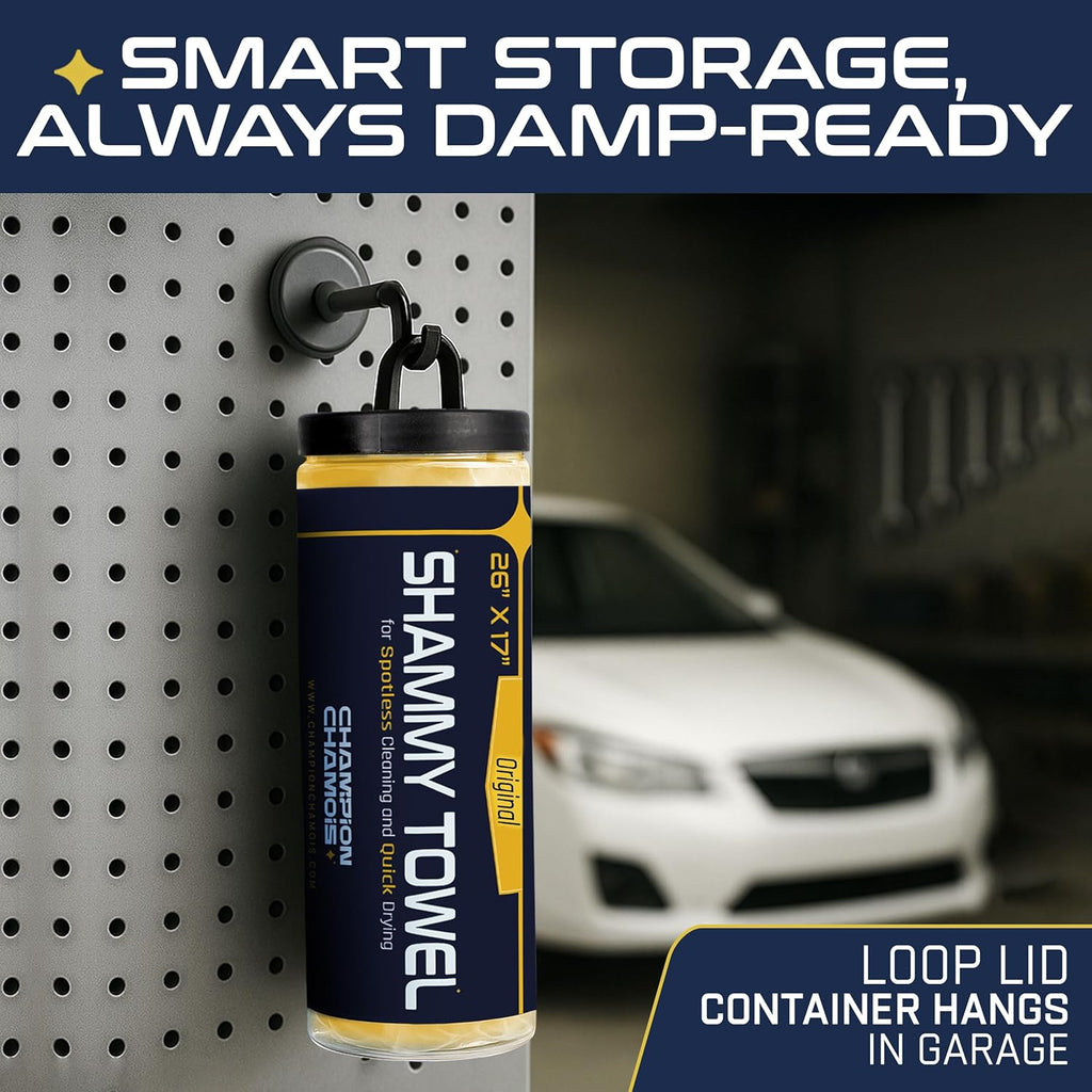 Premium Large Shammy Towel for Car - 2pk Pack (26"x17") - Super Absorbent, Soft, Streak-Free, Scratch-Free Cloth for Cars, Boats, Home - Long Lasting Chamois Towel + Hanging Storage Tubes (Original)