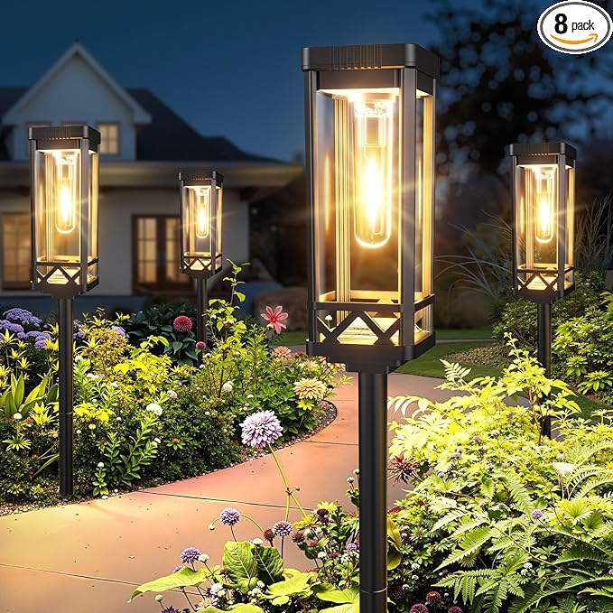 KOOPER Taller Solar Pathway Lights Outdoor, 8 Pack Upgraded Brighter Solar Garden Lights Solar Powered, Up To 15 Hours Outdoor Solar Lights for Yard Landscape Lighting Path Walkway Driveway Sidewalk