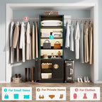 8FT Closet System, 96 Inch Closet Organizer System with Hanging Rods, Heavy Duty Clothing Rack with Cabinet, Walk In Mounted Closet System, Built-In Clothes Garment Rack, Black