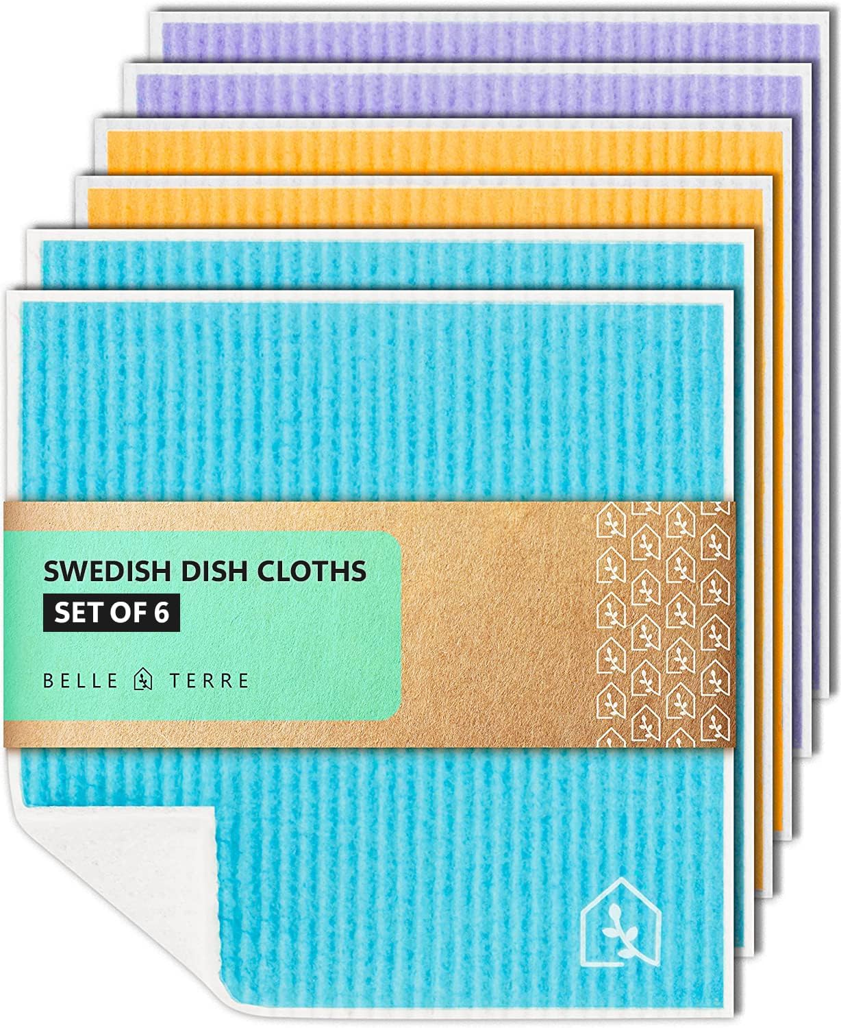 Swedish Dish Cloths for Kitchen - Reusable Dishcloths for Washing Dishes - Each Cellulose Dish Cloth Replaces 15 Rolls of Paper Towels and is More Absorbent than a Sponge - Dishcloth Set of Six