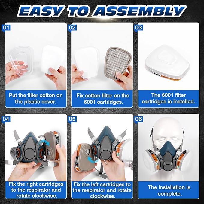 Respirator Mask with Filters and Goggles, Chemical Respirators Gas Mask for Paint, Epoxy Resin Respirator