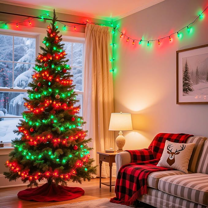 Brightown C9 LED Replacement Christmas Bulbs, 25 Pack Red and Green Shatterproof C9 Bulbs, Waterproof Commercial LED Holiday Bulb for Christmas String Light, E17 Intermediate Base, Dimmable