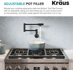 KRAUS Bolden 2 Handle Pot Filler Faucet with Retractable Arm, Wall Mount Kitchen Faucet, Pot Filler for Over Stove in Matte Black, KPF-5003MB