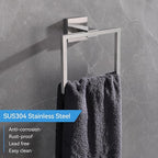 LANC Hand Towel Rings for Bathroom Wall Mount Brushed Finished Square Hand Towel Holder for Kitchen Towel Holder Lavatory SUS304 Stainless Steel Contemporary Style Shower Towel Racks Hanger, A8896BN