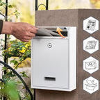 KYODOLED Key Lock MailBoxes for Outside, Locking Wall Mount Mailbox, Security Key Drop Box for Letters Newspapers, Cards, 12.4H x 8.54L x 3.35W Inches, White
