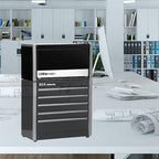 P.I.T. Mini Black Tool Box, Portable 3 Drawer Steel Stackable Tool Box with Magnetic Tab Locking, Black Micro Top Chest with Liner for Tools Storage and Organizers, Home DIY