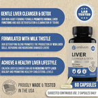 enliven Liver Cleanse Detox & Repair Supplement | Supports Liver Health with Milk Thistle, Dandelion Artichoke | Non-GMO Fatty Liver Support - Men & Women | Made in The USA (60 Capsules)