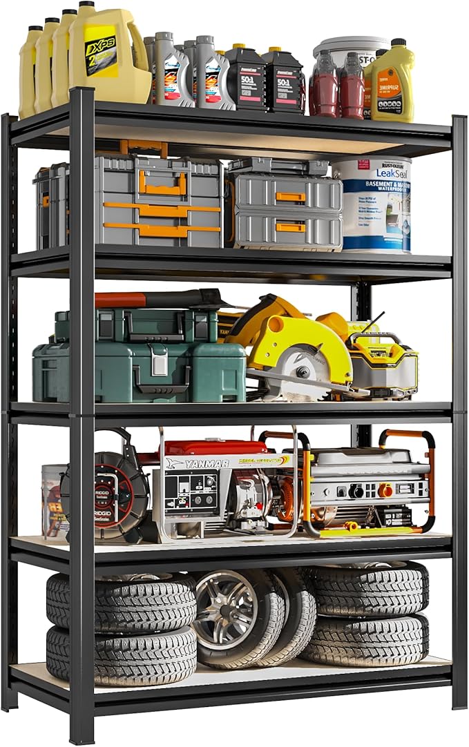 Garage Shelving, 2000LBS Garage Shelving Heavy Duty, Adjustable and Detachable Metal Storage Shelves with Fences, Easy Assembly, Shelves for Warehouse,Basement (35.4" W*15.7" D*72" H)