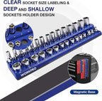 WORKPRO Magnetic Socket Organizer Set, 4-Piece Socket Holder Set Includes 1/4", 3/8" Drive Metric & SAE Socket Trays, Holds 108 Pieces Standard and Deep Size Sockets (Sockets not Included)