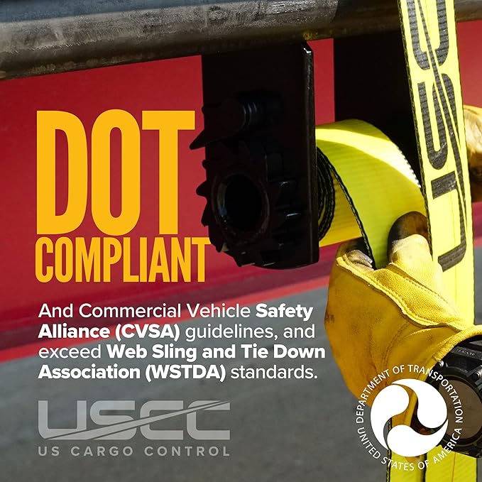 US Cargo Control 4" x 30' Winch Strap with D-Ring, 5,400 LBS Working Load Limit, Heavy Duty Flatbed Tie Downs, Yellow 4 Inch Straps for Flatbed Trailers, Trucks, and Cargo Securement