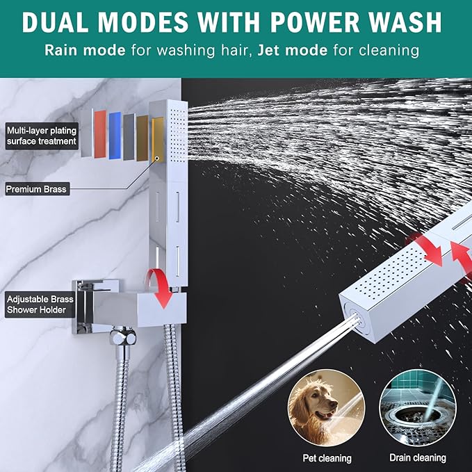 Enga Dual Shower Head Shower System with Body Jets, Wall Mount 10+6" Dual Rain Shower Head with 2 in 1 Handheld Spray for Two People, Shower Faucet Set with Valve Kit, Chrome