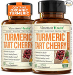 Turmeric Curcumin & Tart Cherry Extract Capsules with Black Pepper & Organic Tumeric. Tart Cherry Capsules Aid Uric Acid Balance, Joint Health, Muscle Health & Sleep. 2 Pack