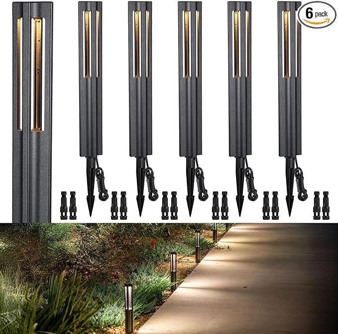 LEONLITE Low Voltage Path Lights, 3W LED Landscape Pathway Lights, Outdoor Landscape Lighting for Driveway, Garden, Aluminum, 12-24V AC/DC, ETL, IP65 Waterproof, 3000K Warm White, Black, Pack of 6