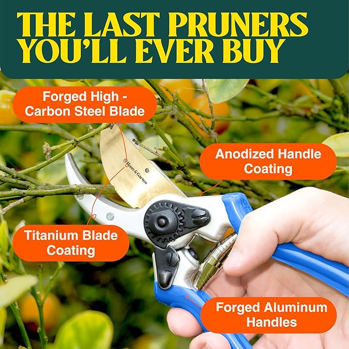 Haus & Garten ClassicPRO 8.5" Premium Titanium Bypass Pruners - Use as Garden Shears Pruning Shears for Gardening, Hand Pruners, Handheld Garden Clippers, Scissor Clipper Tool