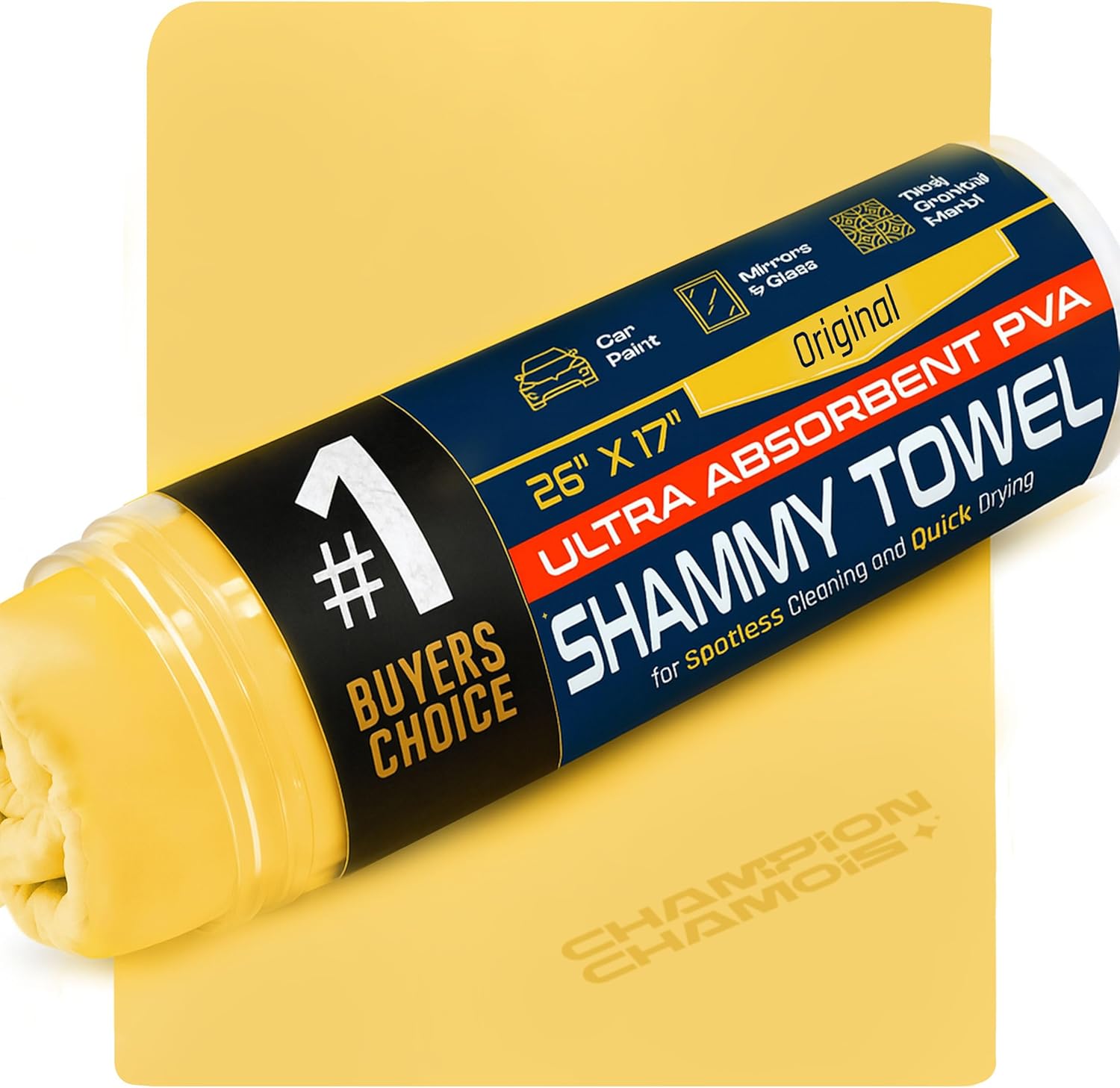 Premium Large Shammy Towel for Cars (26"x17") - Super Absorbent, Ultra-Soft, Spot-Free, Scratch-Free, Lint-Free Chamois Cloth - Reusable, Long Lasting Drying Towel (Original)