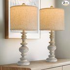 BOBOMOMO 24" Farmhouse Retro Table Lamp Set of 2, Traditional Resin Lamps for Living Room Bedroom, Vintage Bedroom Lamps with Linen Shades, Rustic Table Lamps for Living Room, Nursery, Office
