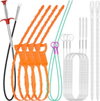 12 Pack Drain Clog Remover Kit, 59" Drain Snake(3pcs), 37" Steel Sink Snake(2pcs), 25" Snake Drain Hair Removal Tool(4pcs), 24" Drain Cleaner Tool(1pc), 18" Drain Brush(2pcs) for Sink, Toilet, Shower