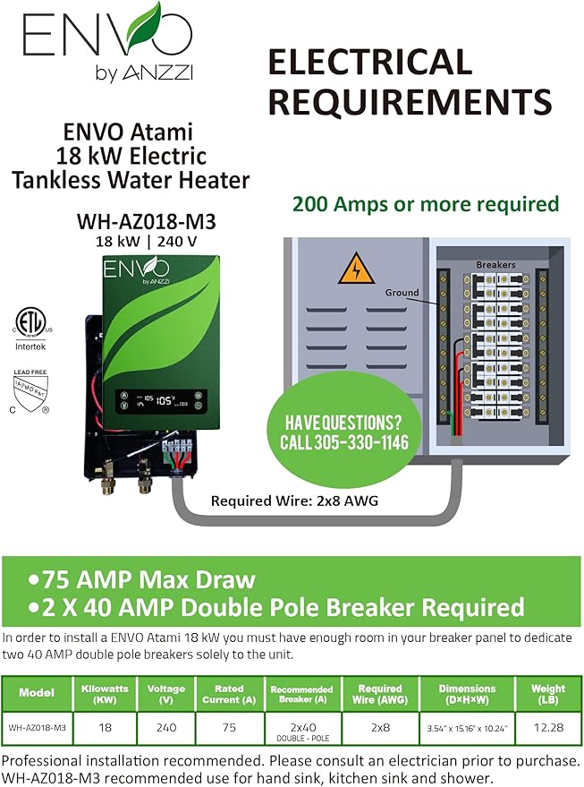 ANZZI Envo ANZZI Electric Tankless Water Heater 18 kW at 240 Volts, Small Enough to Install Anywhere - For kitchen faucet, bathroom faucet and shower (WH-AZ018-M3)