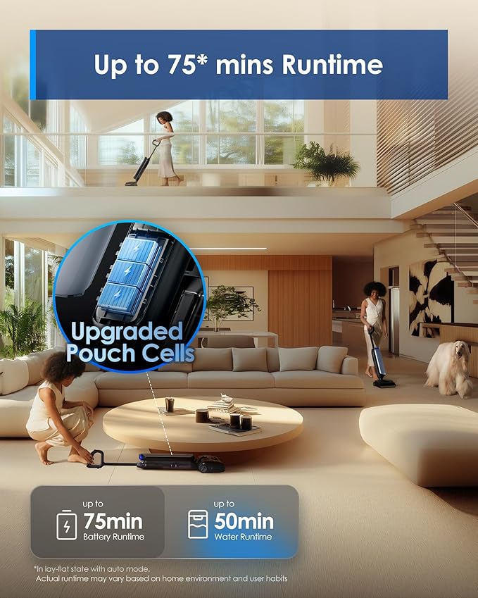 Tineco Floor One S9 Artist Pro Wet Dry Vacuum Cleaner, 22kPa Suction, 360° SmoothDrive, Anti-Tangle Design, 185°F Flashdry, 75 Min Runtime, Dual-Edge Cleaning, 180° Lay-Flat