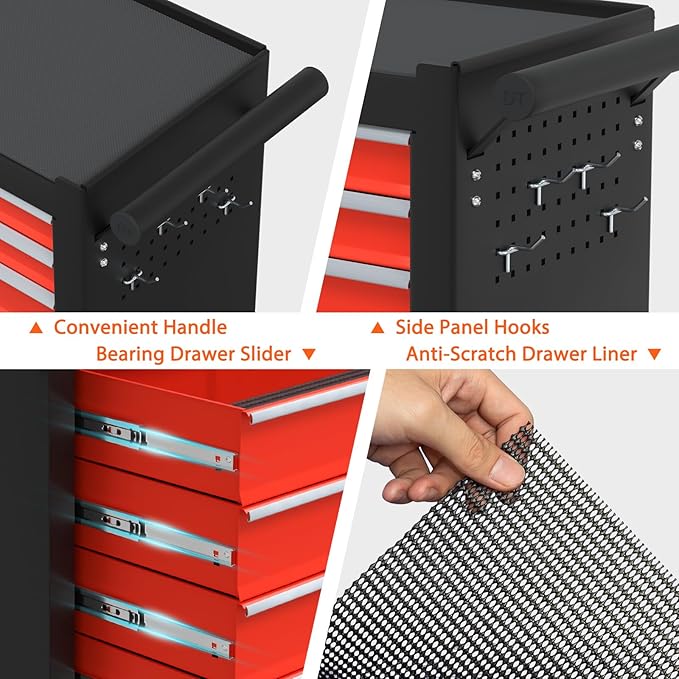 7-Drawer Rolling Tool Chest, Tool Box with 4 Wheels and Drawers, High Capacity Detachable Mobile Tool Storage Cabinet for Garage, Workshop, Mechanics and Repair Room (Black&Red)