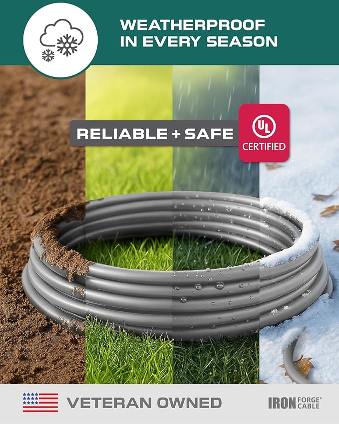 Iron Forge Cable 75 ft Gray Outdoor Extension Cord with Multiple Outlets, 16/3 SJTW 75 Foot Grey Outdoor & Indoor Extension Cord with 3 Outlets, 3 Prong, Weatherproof 10 Amp Heavy Duty Power Cable