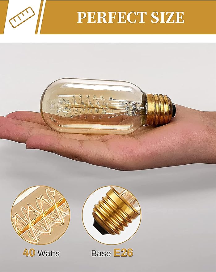 DORESshop Edison Bulbs, Vintage Edison Light Bulbs 40 Watt, T45, 110-130 Volts, E26/E27 Base Incandescent Dimmable Decorative Antique Filament Light Bulbs, Amber Glass, Warm White, 4 Pack