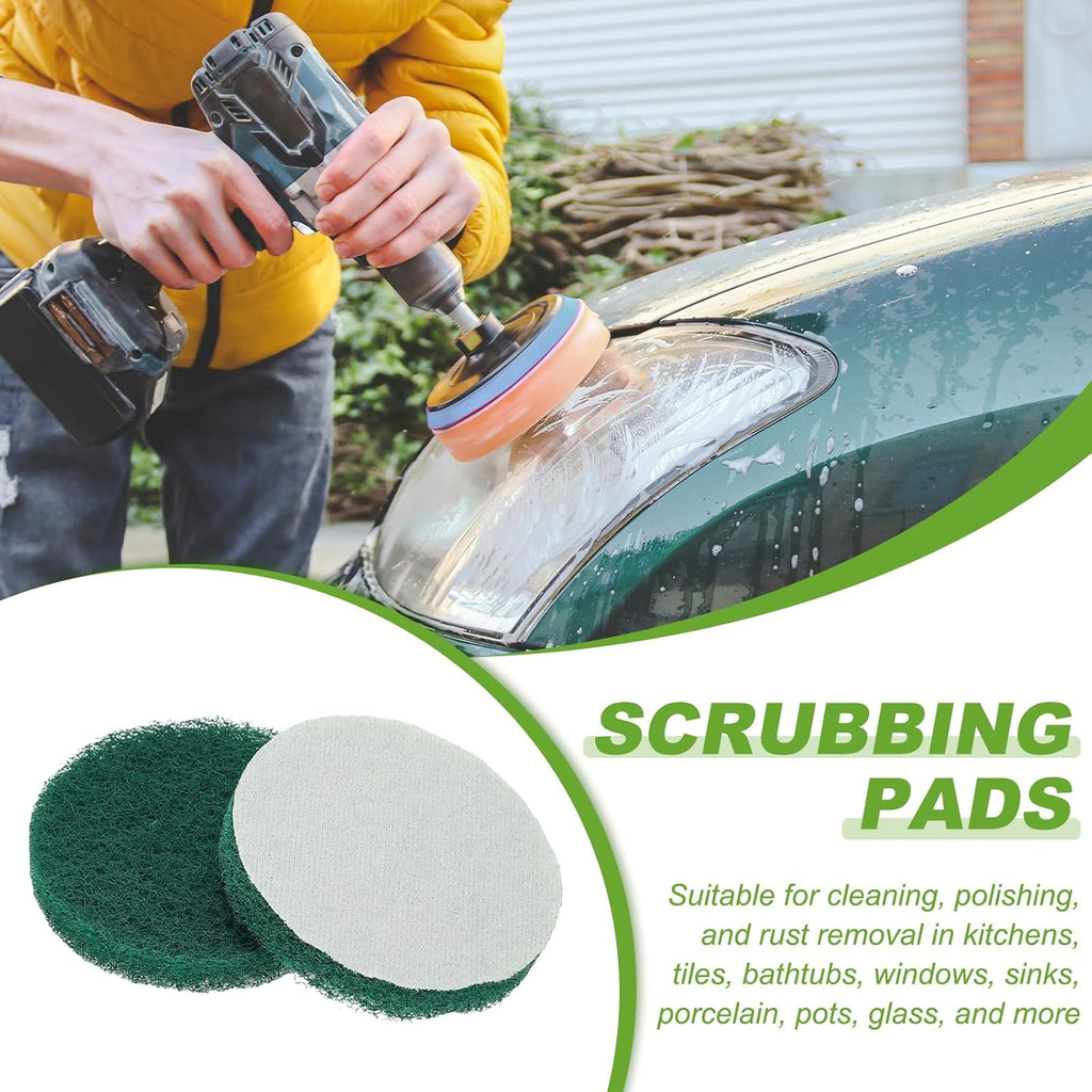 Power Scrub Pads, Scrubbing Pads 180 Grits Scouring Discs - Fitting for (Home Kitchen Cleaning - Drill Attachment - Scrubber Replacement) 16 Pcs & 4 Inch & Green