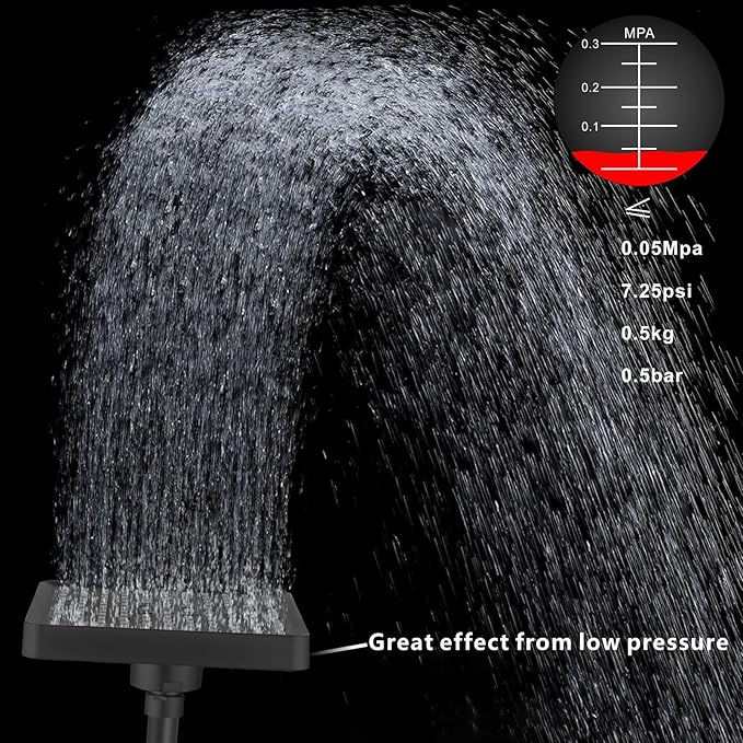 Voolan High Pressure Rain Shower Head - Luxury Modern Look - The Adjustable Replacement For Your Bathroom Showerhead - 6" Square High Flow Pressure Boosting Showers (Matte Black)