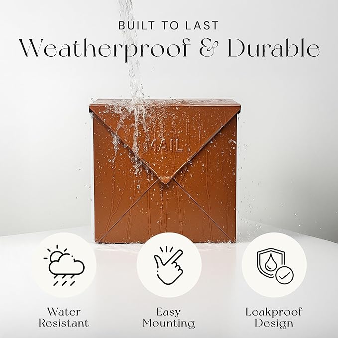 NACH Mailboxes for Outside Wall Mount, 10 x 10 x 4 inch Rustic Brown Mail Boxes for House Outside, Waterproof Mailboxes for Outside - Chicago Style Mail Box