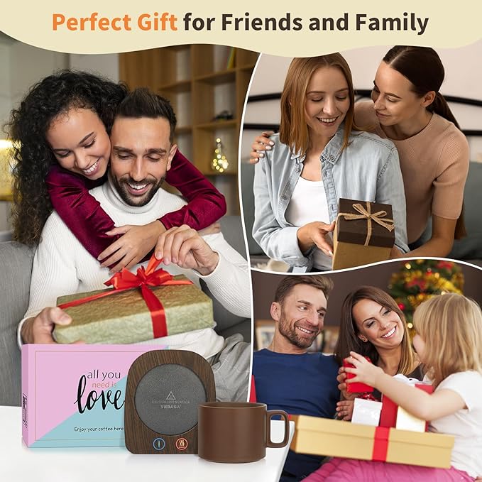 VOBAGA Coffee Warmer & Mug Warmer for Home Office Home Desk Use, Electric Cup Beverage Warmer with 3 Temperature Settings For Tea, Water, Cocoa with Auto Shut Off after 4 Hours (Wood Grain Warmer Set)