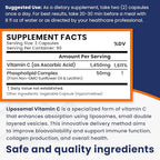Liposomal Vitamin C 1450mg - 180 Capsules Ultra Absorption Ascorbic Acid VIT C Supports Immune System Fat Soluble Antioxidant & Collagen Booster Compare to Vitamin C 1000mg or 500mg Non-GMO Vegan
