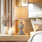 PARTPHONER Retro Table Lamps Set of 2, Bedside Lamp for Bedroom Rustic Farmhouse Table Lamps for Living Room, 22" Vintage Nightstand Lamps with White Shades, Antique Grey