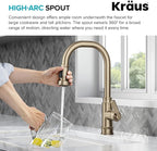 KRAUS Allyn Transitional Industrial Pull-Down Single Handle Kitchen Faucet in Spot-Free Antique Champagne Bronze, KPF-4101SFACB