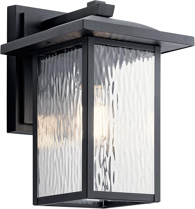 Kichler Capanna 13.25" Outdoor Wall Light in Black, 1-Light Exterior Wall Sconce Porch Light with Clear Water Glass, (13.25" H x 8.5" W), 49925BKT