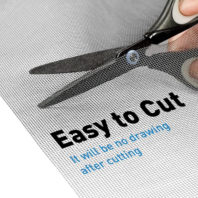 Window Screen Replacement Kit, 48"W × 99"L Durable Polyester Adjustable Screen Mesh with Retainer Spline (32ft) for DIY Project Window Screen Door Screen Replacement & Repair, Black