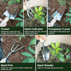 Gardening Tool Set 10 Pieces, Heavy Duty Stainless Steel Garden Tool Set Hand Tools with Roomy Lightweight Floral Tote Bag, Rust-Proof Garden Tools for Gardening, Ideal Gardening Gifts for Women Mom