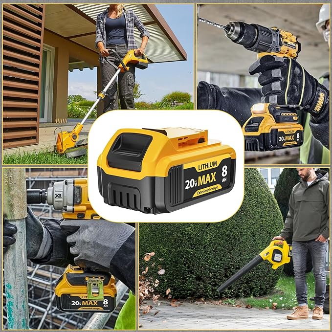 2-Pack 8000mAh High-Capacity Lithium-Ion Battery & Charger Set for DEWALT 20V MAX Battery, Perfectly Compatible with DCB207/DCB204/DCB200/DCB201/DCB203 Series Power Tools, Fast Charging