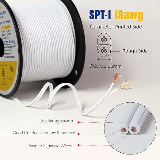 18/2 SPT-1W Bulk Lamp Cord 300-Volt 18-Gauge 50-feet Spool White UL Listed